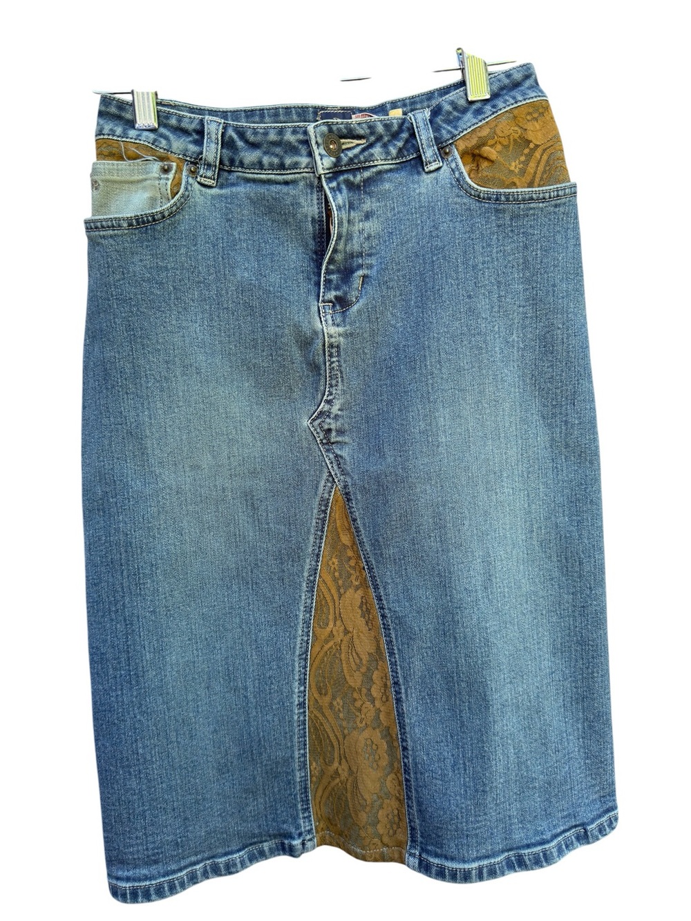 Vintage Y2K BUFFALO David Bitton Paisley Lace Denim Midi Skirt